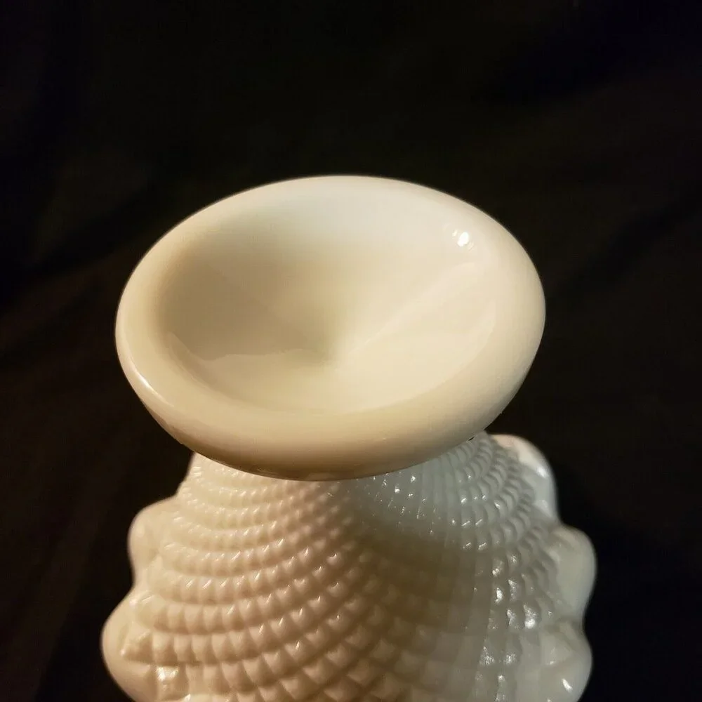 Vintage Milk Glass Diamond‎ Point Hobnail Vase Bowl Candy Dish Mid Century 4.5